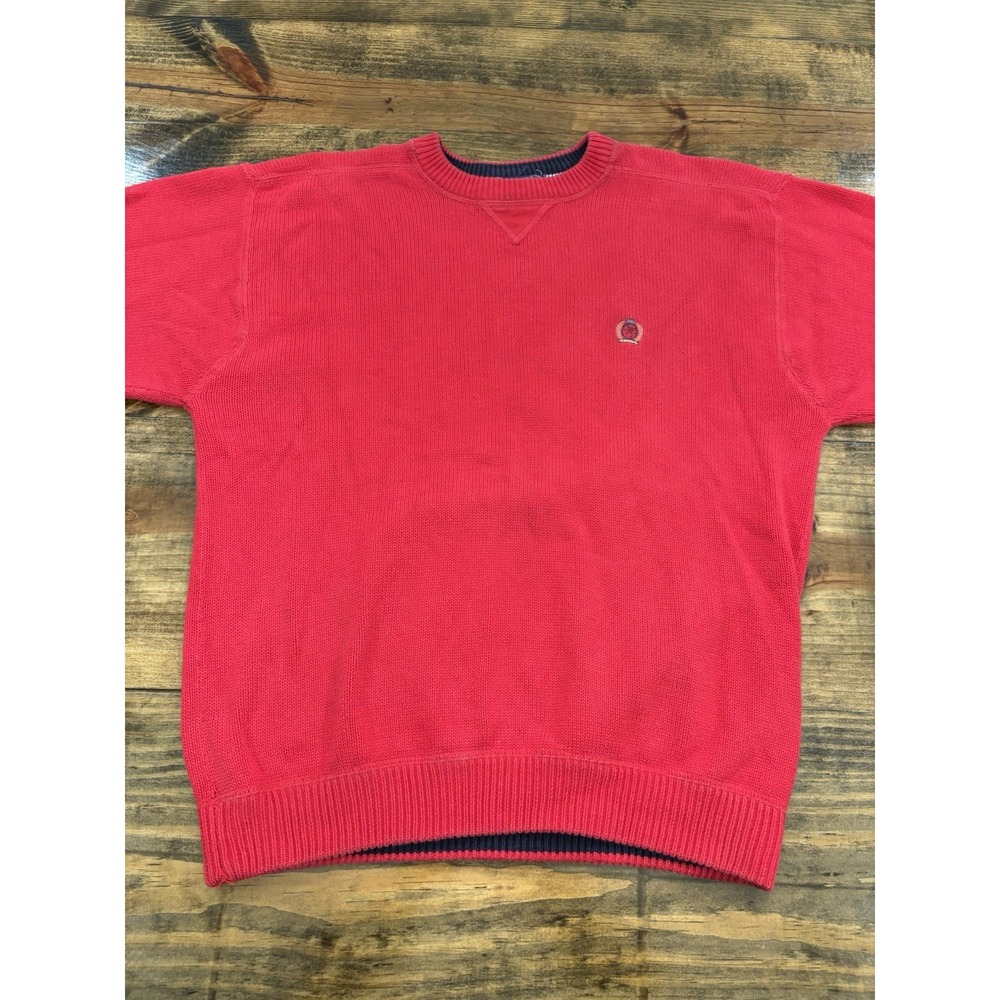 Tommy Hilfiger Sweater Men XL Red Vintage Crest Logo Heavyweight Retro Pullover